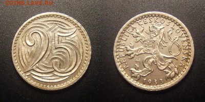 МОНЕТЫ МИРА 11-16 - Чехословакия – 25 геллеров (1933) (XF) №1