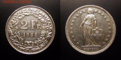 МОНЕТЫ МИРА 11-16 - Швейцария – 2 франка (1958) (Ag)