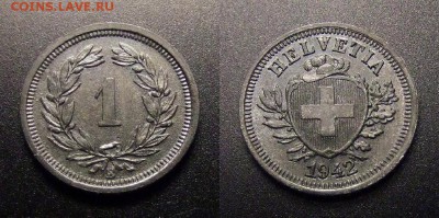МОНЕТЫ МИРА 11-16 - Швейцария – 1 раппен (1942) цинк (XF)