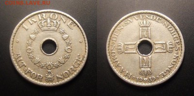 МОНЕТЫ МИРА 11-16 - Норвегия – 1 крона (1939)