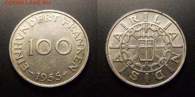 МОНЕТЫ МИРА 11-16 - Саар (Саарланд) – 100 франков (1955) №2