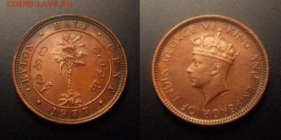 МОНЕТЫ МИРА 11-16 - Брит. Цейлон – 0,5 цента (1937) «Пальма; Георг VI» (XF) №2