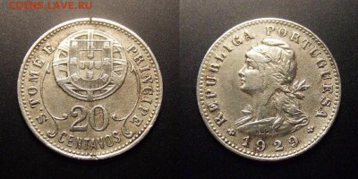 МОНЕТЫ МИРА 11-16 - Португ. Сан-Томе и Принсипи – 20 сентаво (1929) №1