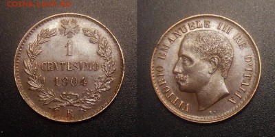МОНЕТЫ МИРА 11-16 - Италия – 1 чентезимо (1904 R) медь (XF) №3