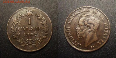 МОНЕТЫ МИРА 11-16 - Италия – 1 чентезимо (1867 М) медь №2