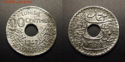 МОНЕТЫ МИРА 11-16 - Франц. Тунис - 10 сантимов (1942) цинк