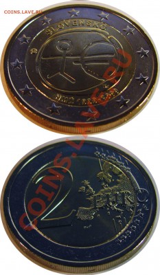 Несколько разных монет евро (юбилейка и ходячка). Продам. - 2EUR 10 лет увро Словакия 2009_3