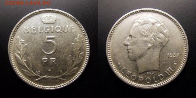 МОНЕТЫ МИРА 11-16 - Бельгия – 5 франков (1937) никель №1