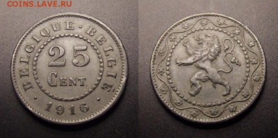 МОНЕТЫ МИРА 11-16 - Бельгия – 25 сантимов (1916) цинк (XF)