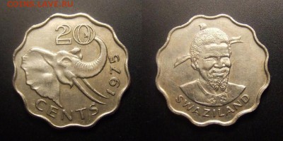 МОНЕТЫ МИРА 11-16 - Свазиленд - 20 центов (1975) (XF)