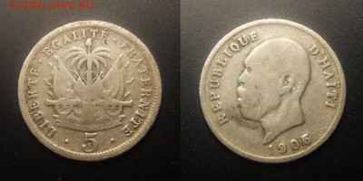 МОНЕТЫ МИРА 11-16 - Гаити – 5 сантимов (1905) №2