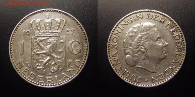 МОНЕТЫ МИРА 11-16 - Нидерланды – 1 гульден (1957) «Королева Юлиана» (Ag)