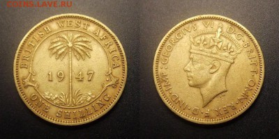 МОНЕТЫ МИРА 11-16 - Брит. Западная Африка – 1 шиллинг (1947) «Георг VI» ник.-латунь