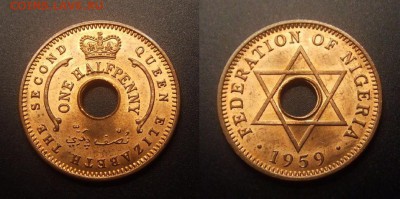 МОНЕТЫ МИРА 11-16 - Брит. Нигерия – 0,5 пенни (1959) (UNC) штемп. блеск №1