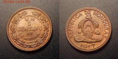МОНЕТЫ МИРА 11-16 - Гондурас – 1 сентаво (1957) (UNC) штемп. блеск №4