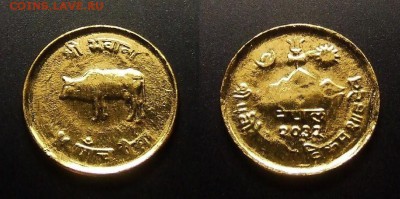 МОНЕТЫ МИРА 11-16 - Непал – 5 пайс (1975) «Корова» алюм. с жёлтым покрытием (UNC)