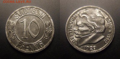 МОНЕТЫ МИРА 11-16 - Германия (Бонн) – 10 пфеннигов (1920) «Бетховен» (нотгельд) (XF) №2