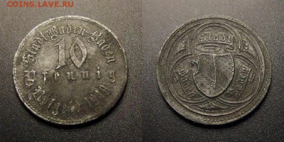 МОНЕТЫ МИРА 11-16 - Германия (Баден-Баден) – 10 пфеннигов (1919) (нотгельд)