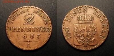 МОНЕТЫ МИРА 11-16 - Германия (Пруссия) – 2 пфеннига (1863 А)
