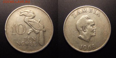 МОНЕТЫ МИРА 11-16 - Замбия – 10 нгве (1968) «Птица-носорог»