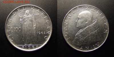 МОНЕТЫ МИРА 11-16 - Ватикан – 100 лир (1962) «Фидес – богиня согласия (тип №2)»