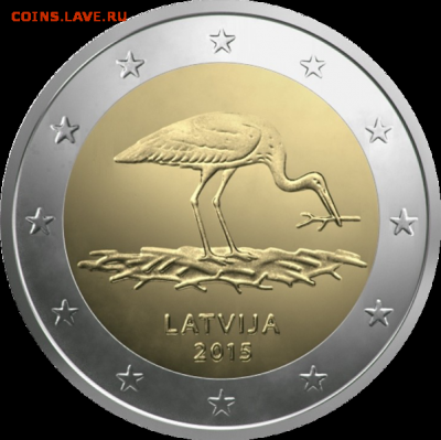 Латвия 2 евро Журавль,Корова,новинка!!!Видземе(22.00 27.11) - LV-2015-2euro-Stork-a