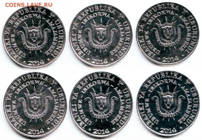 Бурунди_6 монет Х 5 франков 2014 Птицы Африки; 25.11_22.04мс - 12823