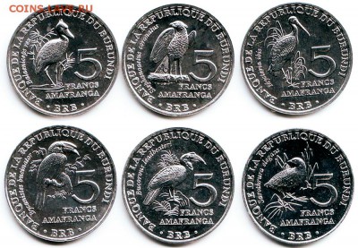 Бурунди_6 монет Х 5 франков 2014 Птицы Африки; 25.11_22.04мс - 12824