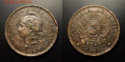МОНЕТЫ МИРА 11-16 - Аргентина – 2 сентаво (1891) бронза №1