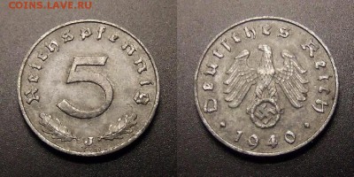 МОНЕТЫ МИРА 11-16 - Германия (3-й Рейх) – 5 рейхспфеннигов (1940 J) цинк