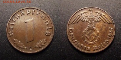 МОНЕТЫ МИРА 11-16 - Германия (3-й Рейх) – 1 рейхспфенниг (1937 Е) бронза №1