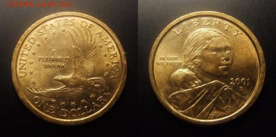 МОНЕТЫ МИРА 11-16 - США – 1 доллар (2001 D) «Сакагавея; парящий орёл» №1