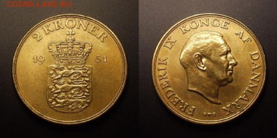 МОНЕТЫ МИРА 11-16 - Дания – 2 кроны (1951) «Фредерик IX» алюм.-бронза