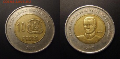 МОНЕТЫ МИРА 11-16 - Доминиканская Республика – 10 песо (2007) «Мелла – национальный герой» (бм)