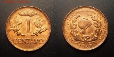 МОНЕТЫ МИРА 11-16 - Колумбия – 1 сентаво (1967) бронза (XF)