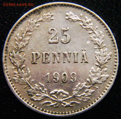 Царская Финляндия_25 пенни 1909. Серебро; до 26.11_22.08мск - 12851