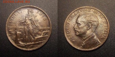 МОНЕТЫ МИРА 11-16 - Италия – 1 чентезимо (1914 R) медь (XF) №1