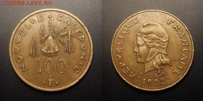 МОНЕТЫ МИРА 11-16 - Франц. Полинезия – 100 франков (1992) «Скалы, проа и хижина»