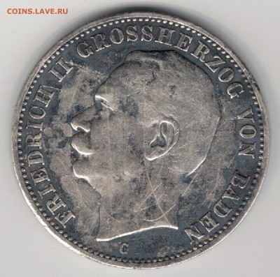 Ag ГЕРМАНИЯ (БАДЕН) 3 МАРКИ 1910G ДО 01.12 В 22Ч (Д18) - 5-г1910
