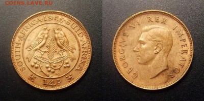 МОНЕТЫ МИРА 11-16 - Южная Африка - 0,25 пенни (фартинг) (1946) «Воробьи; Георг VI»