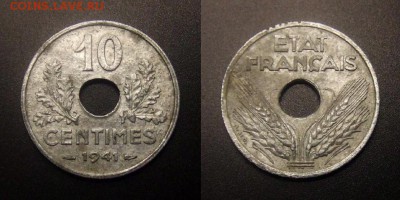 МОНЕТЫ МИРА 11-16 - Франция – 10 сантимов (1941) «Режим Виши» цинк