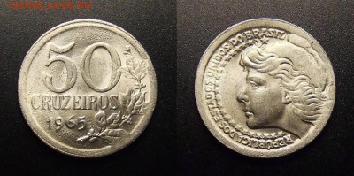 МОНЕТЫ МИРА 11-16 - Бразилия – 50 крузейро (1965) медь-ник. (UNC) №1