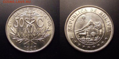 МОНЕТЫ МИРА 11-16 - Боливия – 50 сентаво (1939) медь-ник. (UNC) №2