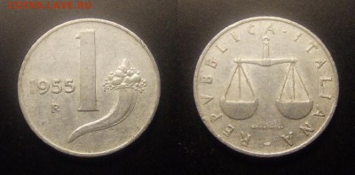 МОНЕТЫ МИРА 11-16 - Италия – 1 лира (1955) «Рог изобилия; весы» алюм. №1