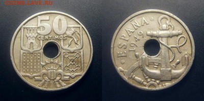 МОНЕТЫ МИРА 11-16 - Испания – 50 сентимо (1949(56)) «Якорь»
