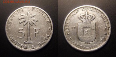 МОНЕТЫ МИРА 11-16 - Бельгийское Конго (Руанда-Урунди) – 5 франков (1956) алюм.