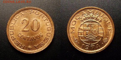 МОНЕТЫ МИРА 11-16 - Португ. Мозамбик – 20 сентаво (1974) (UNC) штемп. блеск №1
