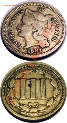 L52 3¢ США 1881 VG-F до 10.01 в 22°° - L52 3 cents 1881 VG_F _3