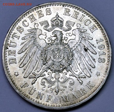Германия. Бавария_5 марок 1913. Серебро; до 01.12_22.00мск - 12868