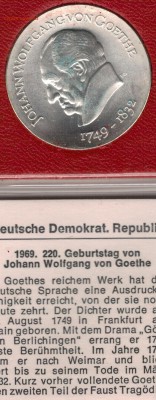 Ag ГДР 20 МАРОК 1969 ИОГАНН ВОЛЬФГАНГ ФОН ГЁТЕ 08.12-22Ч(Д84 - 5-20м